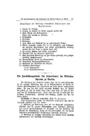 Die Fortbildungskurse für Lehrerinnen im Viktoria-Lyceum zu Berlin