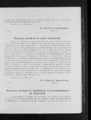 Verfügung, betreffend die zweite Kriegsanleihe