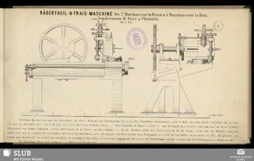 Rädertheil- & Frais-Maschine bis 2' Durchmesser in Eisen u. 5' Durchmesser in Holz : 1/10 n. Gr.