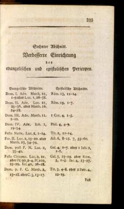 Sechster Abschnitt. Verbesserte Einrichtung der evangelischen und epistolischen Pericopen