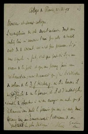 Nr. 2: Postkarte von Gaston Paris an Edward Schröder, Paris, 21.11.1898