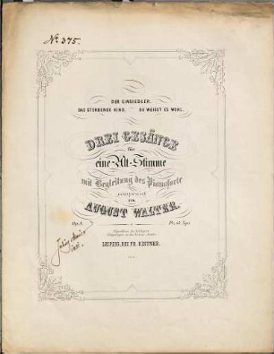 Drei Gesänge für eine Alt-Stimme mit Begleitung des Pianoforte : Op. 8