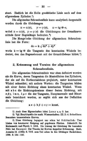 2. Krümmung und Torsion der allgemeinen Schraubenlinie.