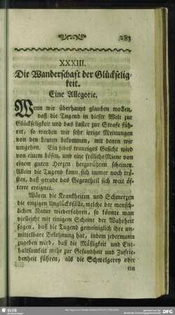 XXXIII. Die Wanderschaft der Glückseligkeit. Eine Allegorie