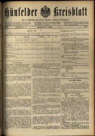 Erste Ausgabe vom Samstag, den 01. April 1916.