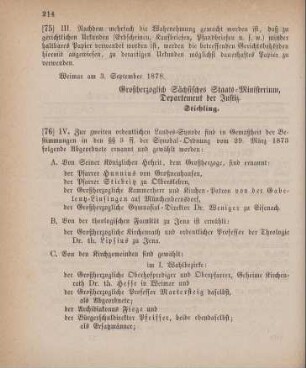 76. Ministerial-Bekanntmachung, das Ergebniß der Wahlen zur zweiten ordentlichen Landes-Synode betreffend