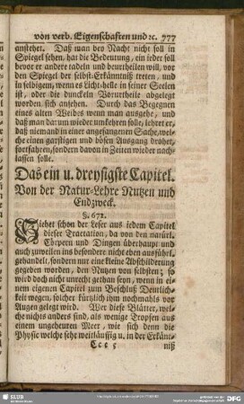 Das ein u. dreysigste Capitel. Von der Natur-Lehre Nutzen und Endzweck