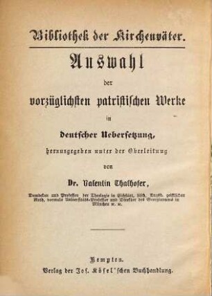 Bibliothek der Kirchenväter : eine Auswahl patristischer Werke in deutscher Übersetzung, 77