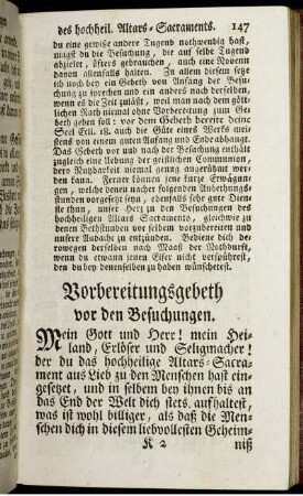 Vorbereitungsgebeth vor den Besuchungen.