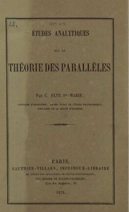 Etudes analytiques sur la théorie des parallèles