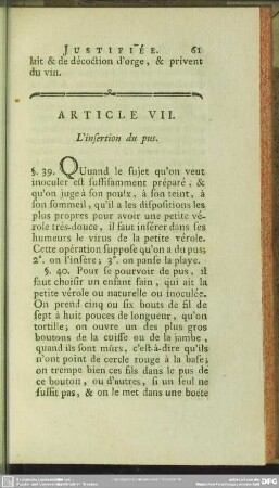 Article VII. L'insertion du pus