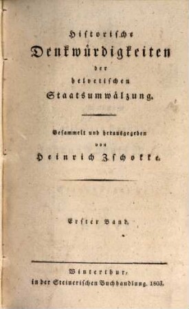 Historische Denkwürdigkeiten der helvetischen Staatsumwälzung, 1