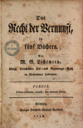 Das Recht der Vernunft : In 5 Büchern