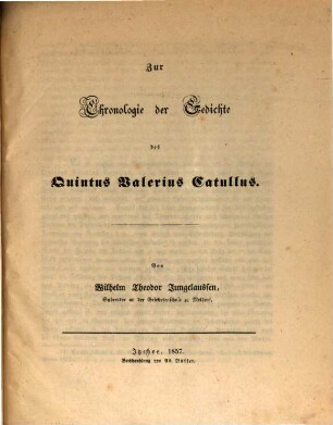 Zur Chronologie der Gedichte des Quintus Valerius Catullus