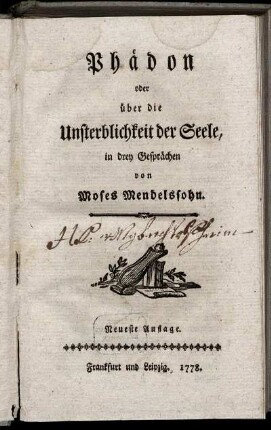 Phädon oder über die Unsterblichkeit der Seele : in drey Gesprächen