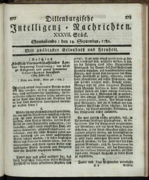 XXXVII. Stück. Sonnabends : den 14. September, 1782.