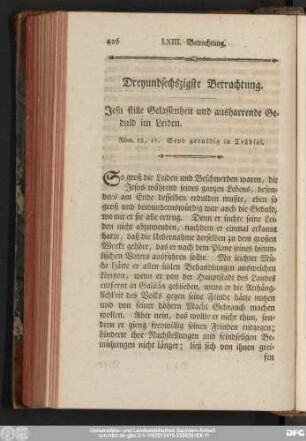 Dreyundsechszigste Betrachtung. Jesu stille Gelassenheit und ausharrende Geduld im Leiden.