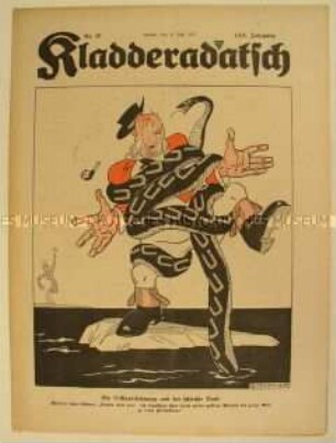 Satirezeitschrift "Kladderadatsch" zum U-Boot-Krieg (Titelkarikatur)