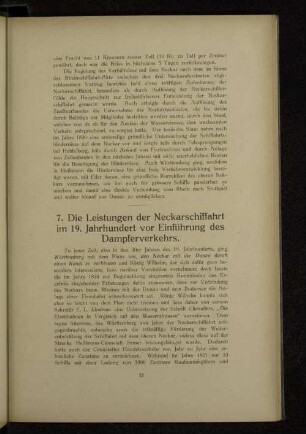 7. Die Leistungen der Neckarschiffahrt im 19. Jahrhundert vor Einführung des Dampfverkehrs.