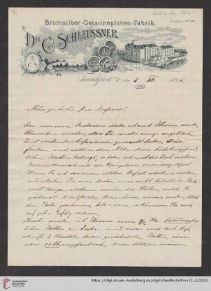 Brief von Carl Schleussner von Dr. C. Schleussner AG (Frankfurt, Main) an Max Wolf