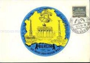 Postkarte mit Berlin-Motiv und Sondestempel zum 10.Jahrestag der Aufhebung der Blockade
