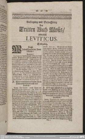 Außlegung und Betrachtung Des Dritten Buch Mosis, genannt Leviticus