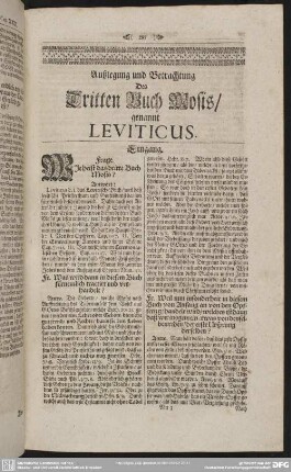 Außlegung und Betrachtung Des Dritten Buch Mosis, genannt Leviticus