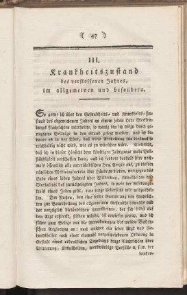 III. Krankheitszustand des verflossenen Jahres, im allgemeinen und besondern
