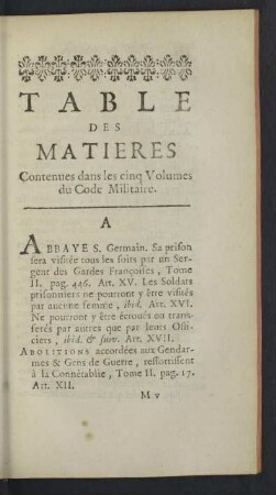Table des Matieres