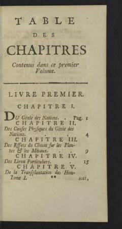 Table des chapitres
