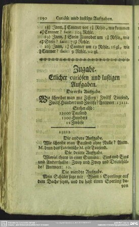 Zugabe. Etlicher curiösen und lustigen Aufgaben