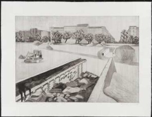 Radierung des Künstlers Erhard Groß, Titel: Fußgängertunnel Görlitzer Park, Ed. 3/30, 1990