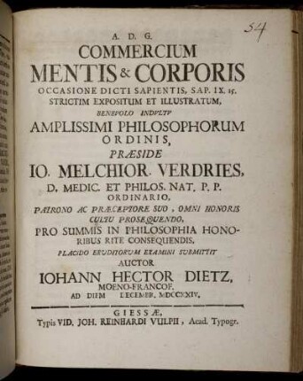 Commercium Mentis & Corporis Occasione Dicti Sapientis, Sap. IX, 15. Strictim Expositum Et Illustratum