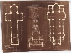 St. Antonius von Padua, Wickede Erweiterung: Grundriss und Schnitt der Kirche mit Turmerweiterung 1:100