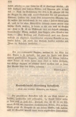 Kartoffelmehl-Bereitung betreffend.