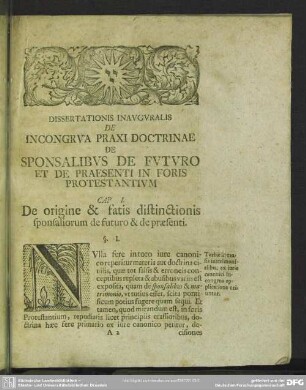 Cap. I. De origine & fatis distinctionis sponsaliorum de futuro & de praesenti