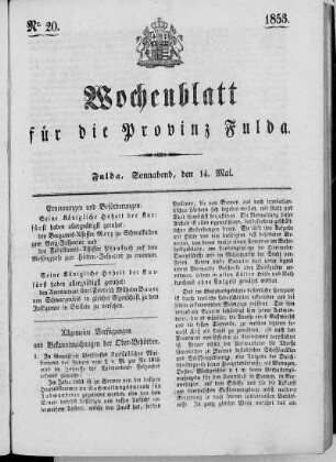 Nr. 20, Ausgabe vom 14. Mai 1853