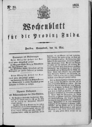 Nr. 20, Ausgabe vom 14. Mai 1853