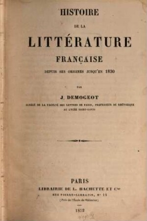 Histoire de la littérature française depuis ses origines jusqu'en 1830