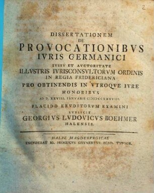 Diss. de provocationibus iuris Germanici