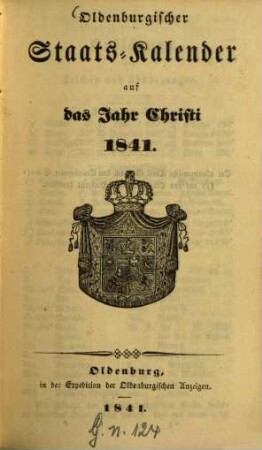 Oldenburgischer Staatskalender : auf d. Jahr Christi ... 1841