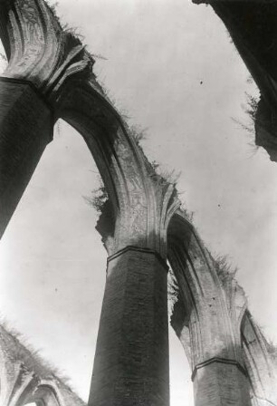 Anklam. Sankt Nikolaikirche. Mittelschiffarkaden (in den Spitzbögen spätgotische figürliche Malerei)