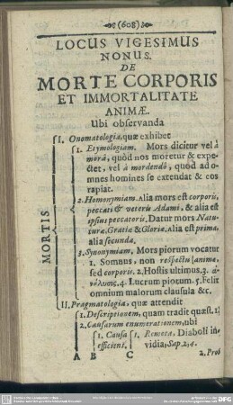 Locus Vigesimus Nonus. De Morte Corporis Et Immortalitate Animae