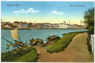 Riesa. Blick v. Promnitz auf Riesa - Elbe mit Booten