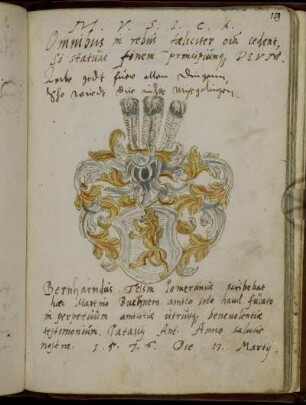 Bernhardus Tessin Pomeranus, Padua 17 Martij 1576
