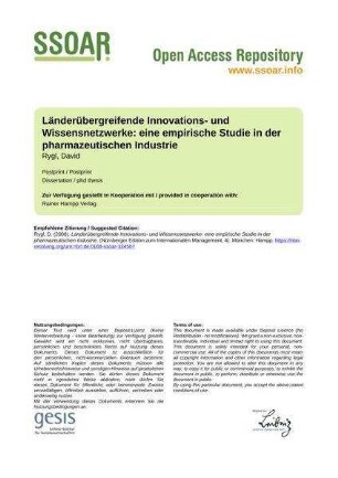 Länderübergreifende Innovations- und Wissensnetzwerke: eine empirische Studie in der pharmazeutischen Industrie