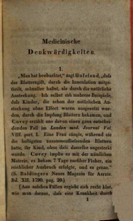 Medicinische Denkwürdigkeiten aus der Vergangenheit und Gegenwart : für praktische Ärzte, 1