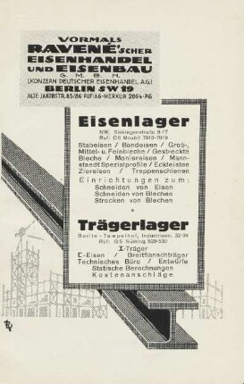 Vormals Ravené'scher Eisenhandel und Eisenbau G.m.b.H. : (Konzern Deutscher Eisenhandel A.G.) : Eisenlager [...] : Trägerlager [...]