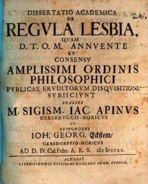 Dissertatio academica de regula Lesbia