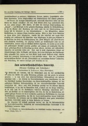 Zum naturwissenschaftlichen Unterricht : (Meraner Vorschläge und Volksschule)